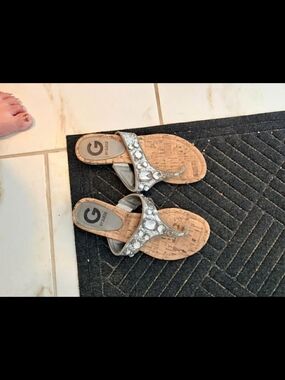 G by Guess Silver Jeweled Cork Thong Sandals